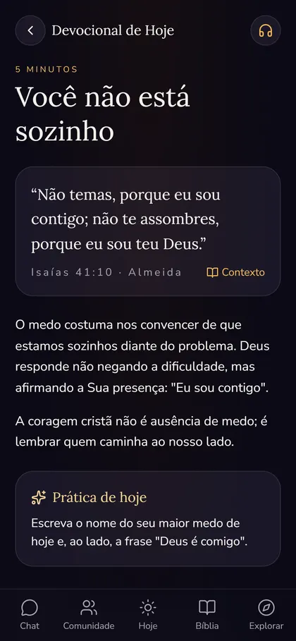 Tela de devocional do Amém App