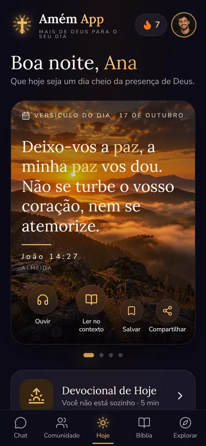 Tela inicial do Amém App com o versículo do dia